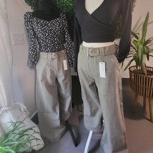 High rise belted cropped pants